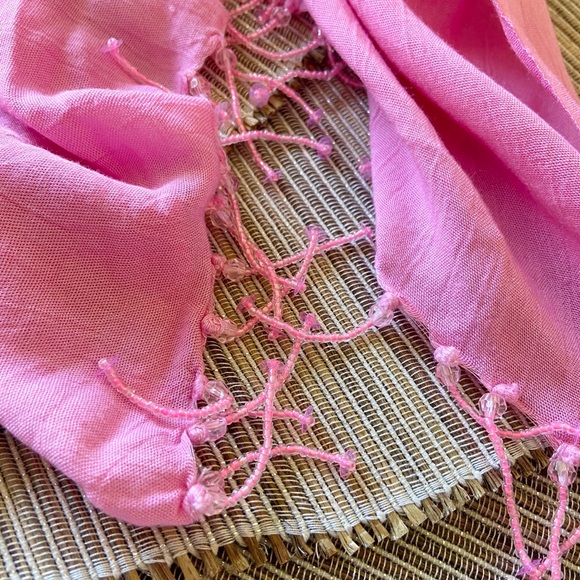 Punta Cana Pink Beaded Tassel Scarf - Picture 3 of 6